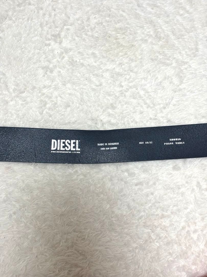 【DIESEL】ブラックレザーベルト シルバーオーバルバックル 袋付き
