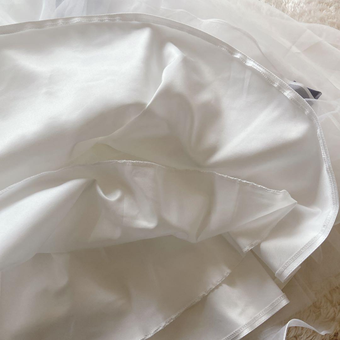 美品　キッズドレス　140 ステージドレス　リボン　発表会　白紺　花柄刺繍