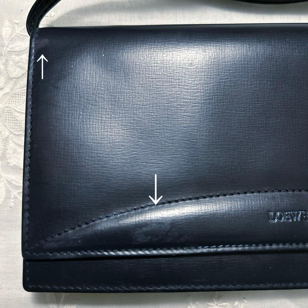 希少 LOEWE ポシェット型レザー長財布 ネイビー