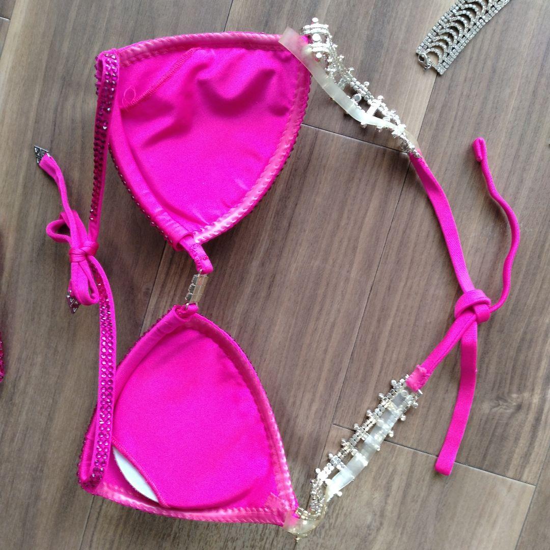 コンテストビキニ　4点セットピアス2種とブレスレット 　パッションピンク