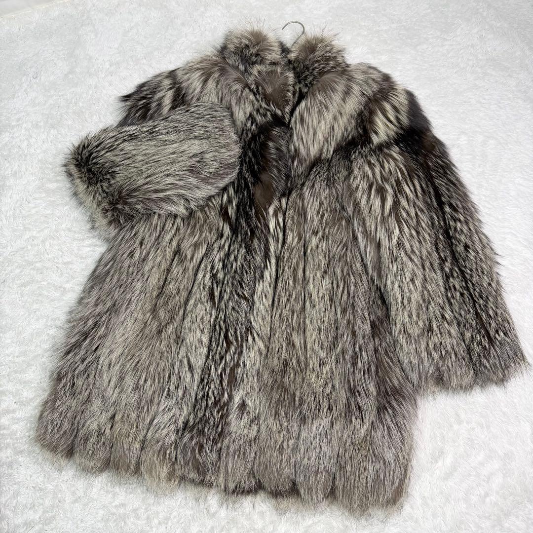 着丈90cm 肉厚 サガフォックス ロイヤル シルバーフォックス ロング 毛並◎