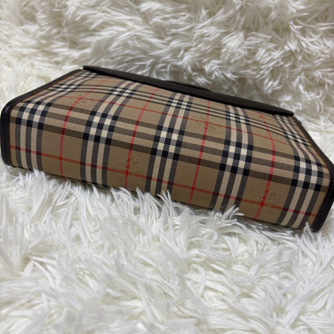 【極美品】バーバリー ノバチェック ホースロゴ キャンバス レザー クラッチ