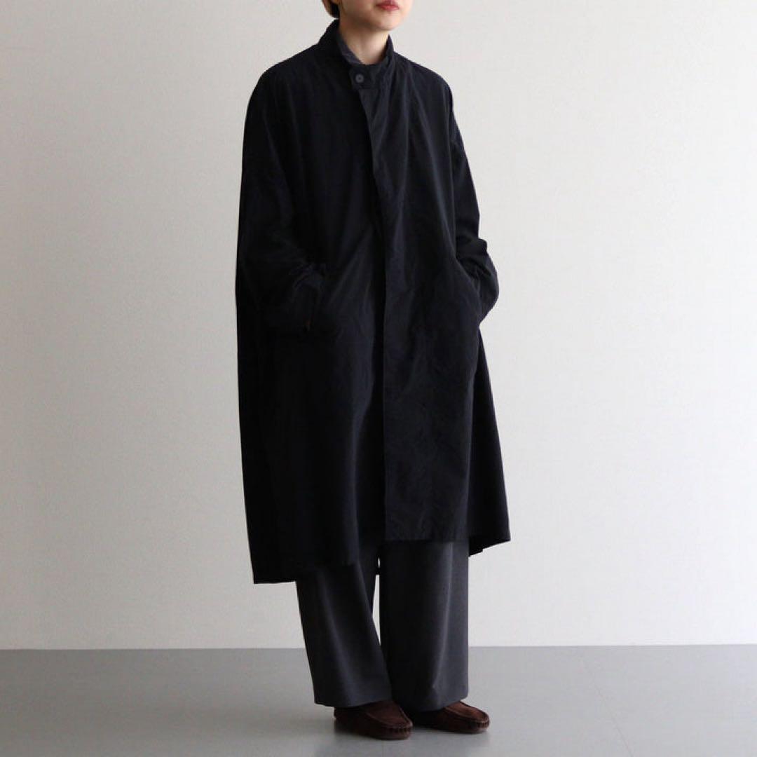 FIRMUMナイロンタッサーガーメントダイスタンドカラーコートBLACK