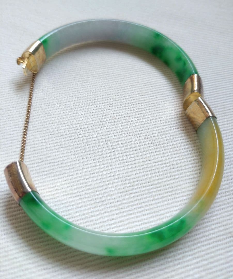 ジ*ー様 開閉式バングル チェーン付き 14Kゴールド