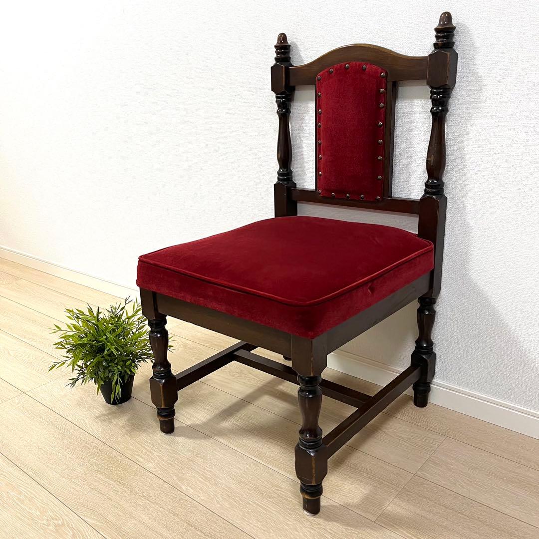 そ12【ヴィンテージ 鋲打ち椅子】高級感あるベルベット張り ダイニングチェア