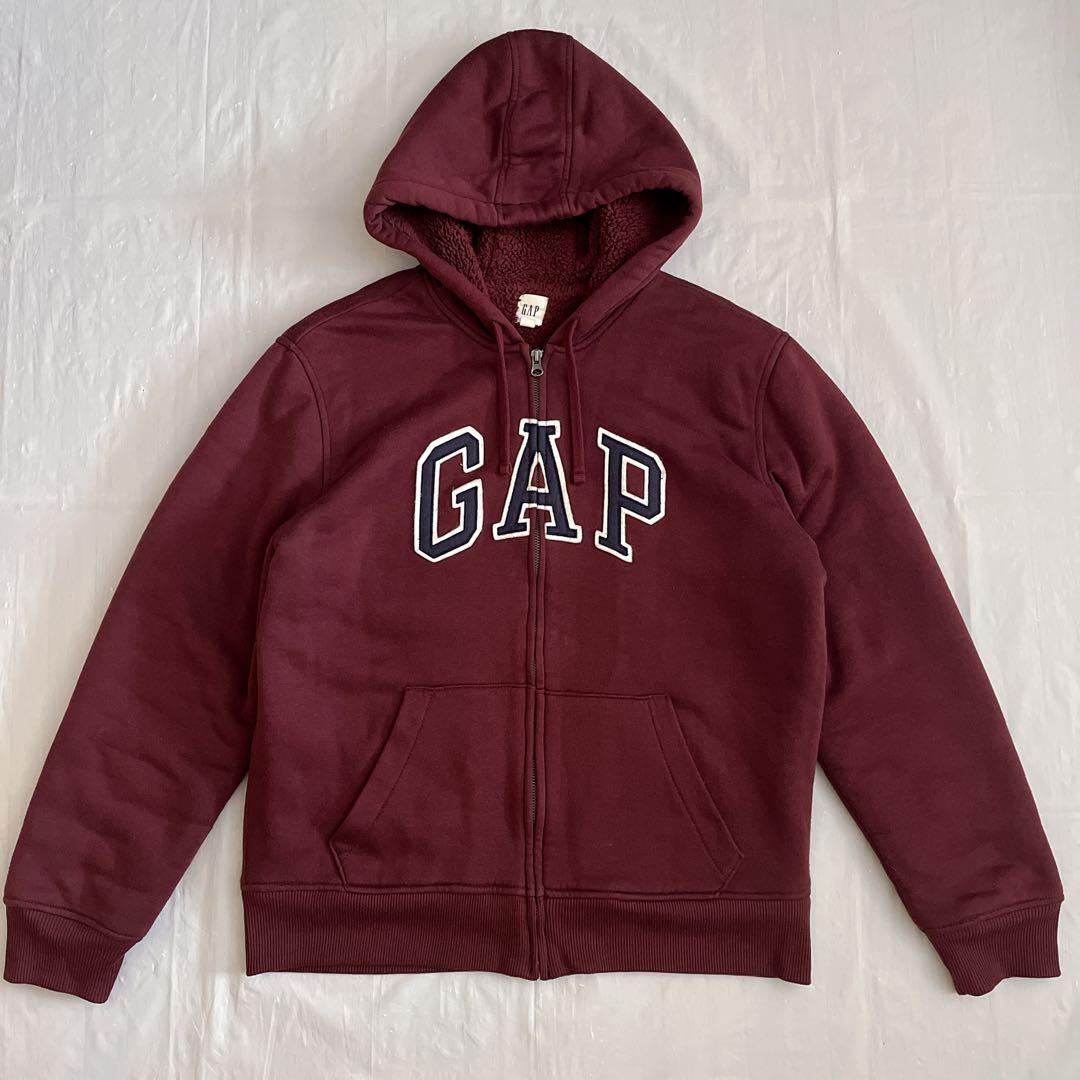 GAP フルジップパーカー　フーディー　裏ボア　ロゴ　ワインレッド　y2k