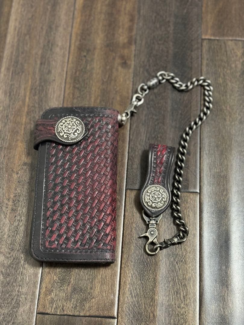 funny 手染め　ビクターコンチョ ウォレットチェーン 赤黒