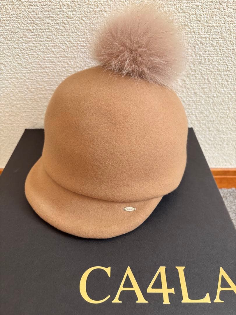 美品【即納】CA4LA ベージュ ウールキャスケット フォックスファー キャップ