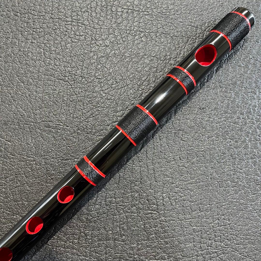 秋祭り！ 黒×黒糸×赤縁取り 篠笛 古典調 七孔七本調子 横笛 祭り お囃子