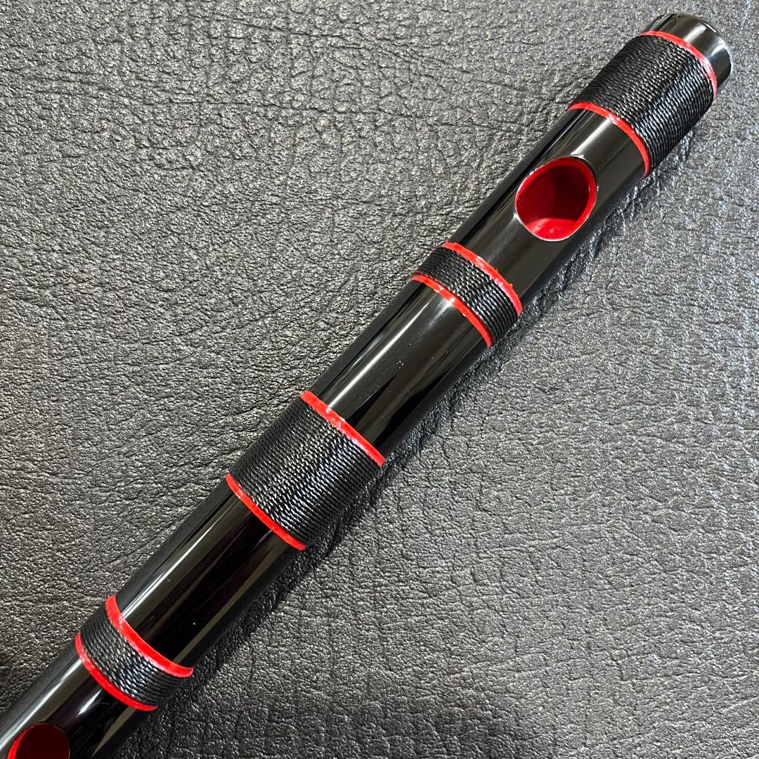 秋祭り！ 黒×黒糸×赤縁取り 篠笛 古典調 七孔七本調子 横笛 祭り お囃子