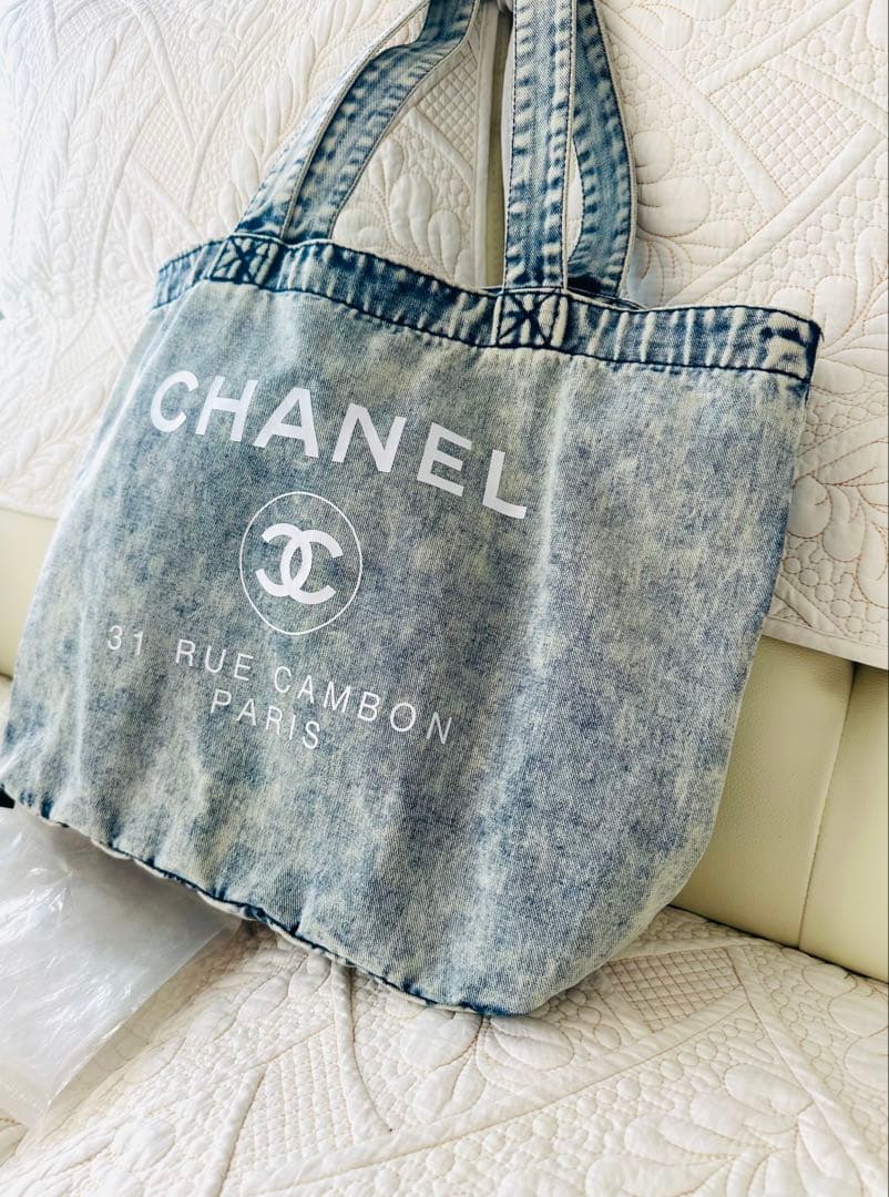 CHANELノベルティ☆肩掛けトートバッグ新品未使用品デニムウォッシュ加工大容量