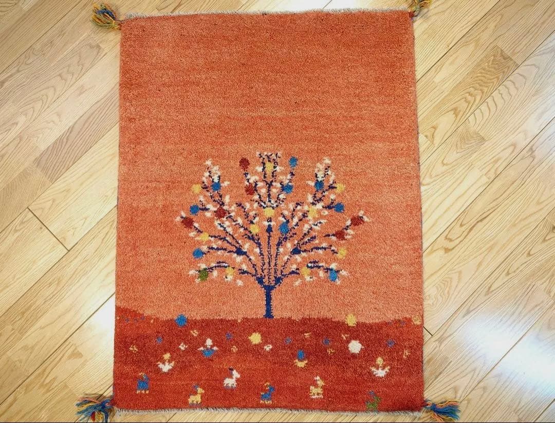 ペルシャ　ギャッベ　玄関　85×63 桃色　茜色　ザクロの木