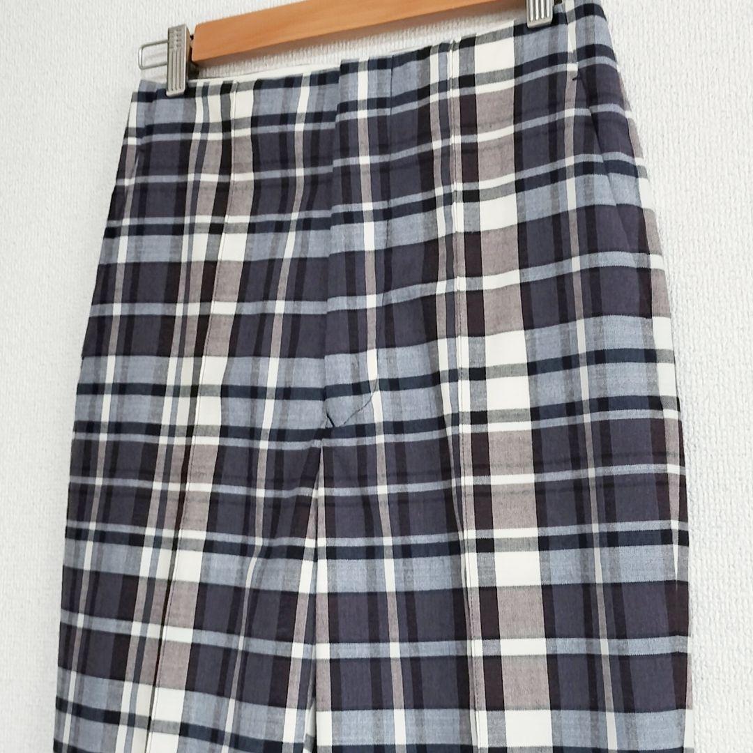 美品 Drawer パープルチェック フロントステッチパンツ 34