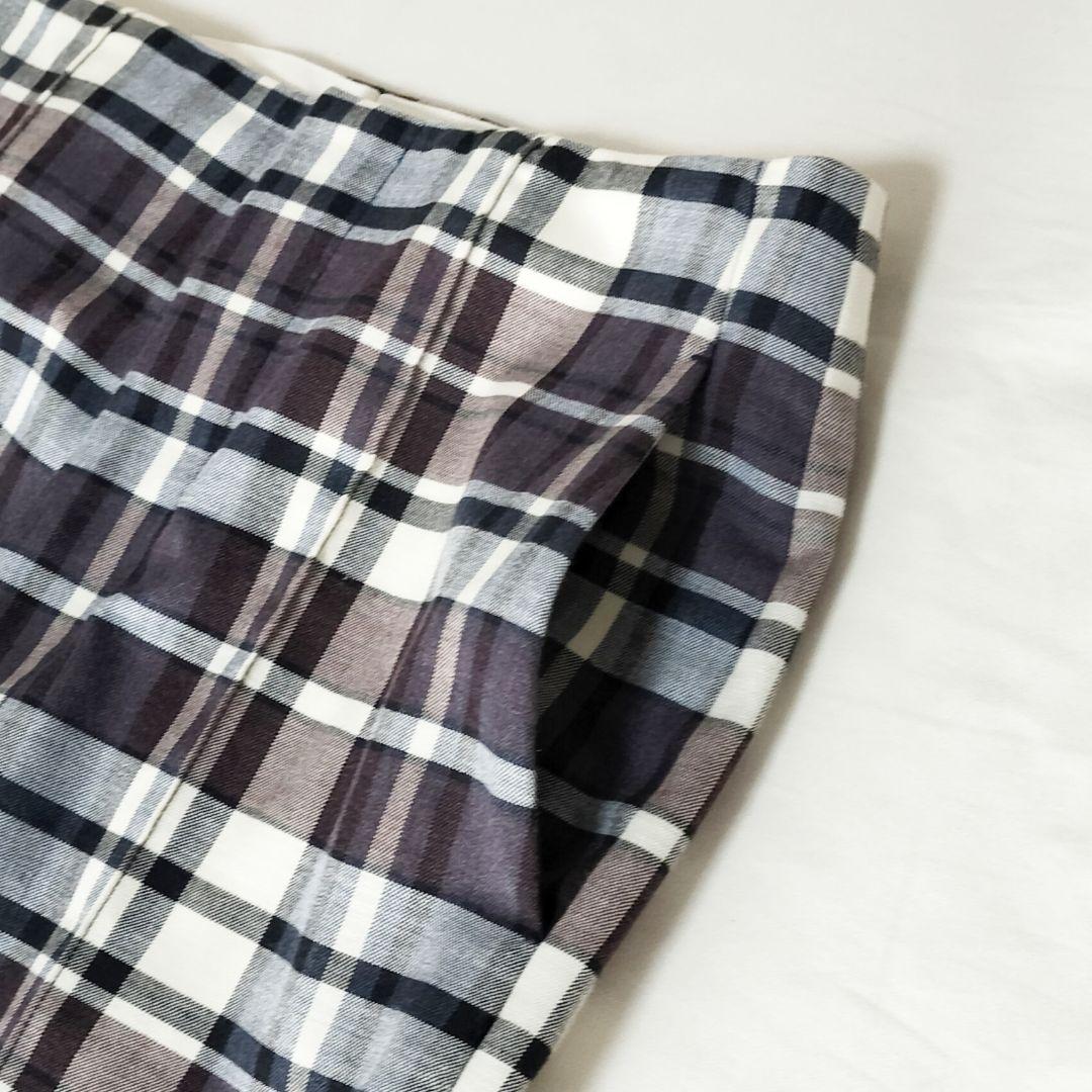 美品 Drawer パープルチェック フロントステッチパンツ 34