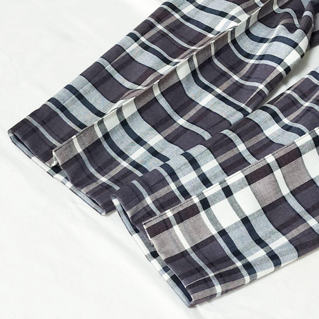 美品 Drawer パープルチェック フロントステッチパンツ 34