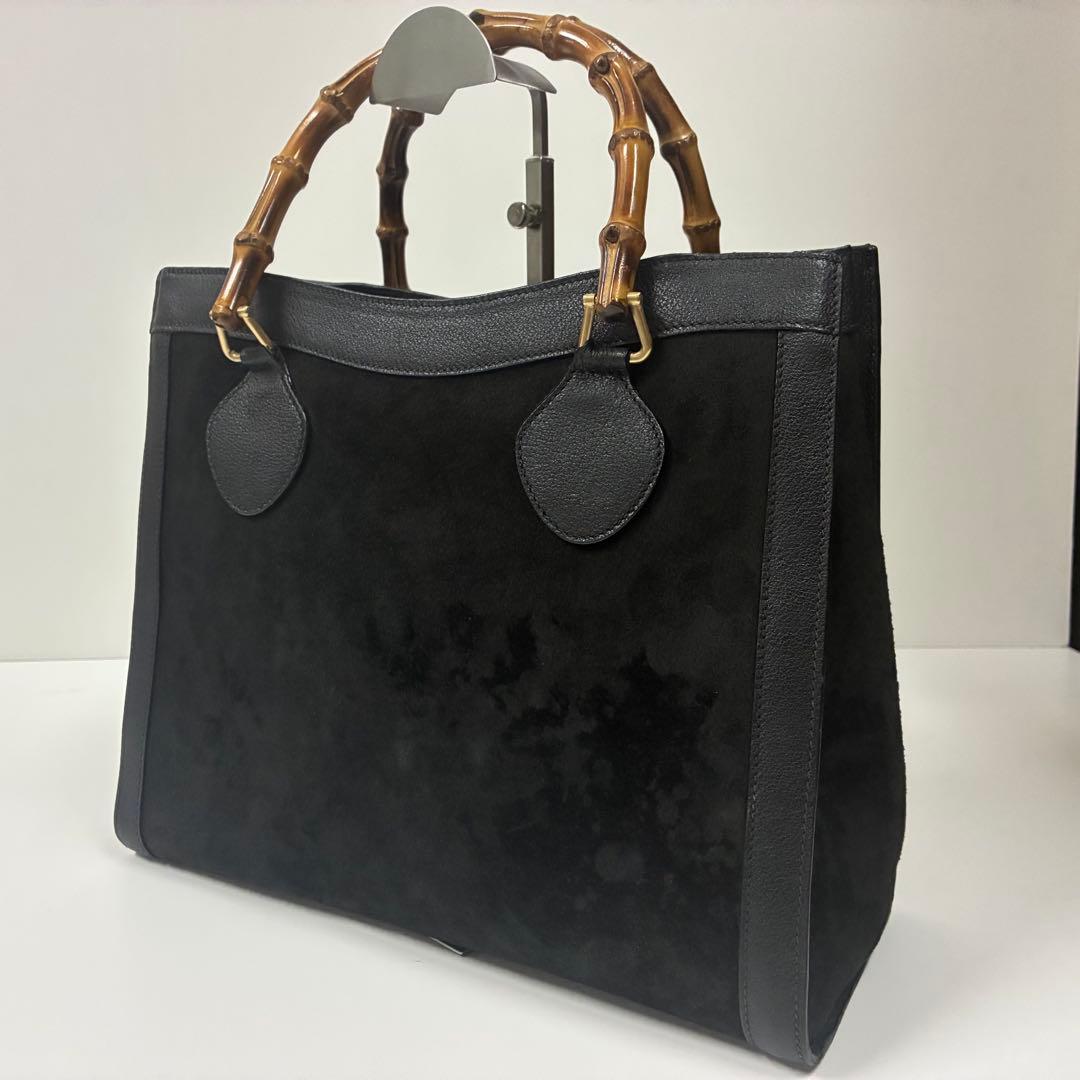 GUCCI グッチ ダイアナ　ハンドバッグ バンブー レザー　スエード　ブラック