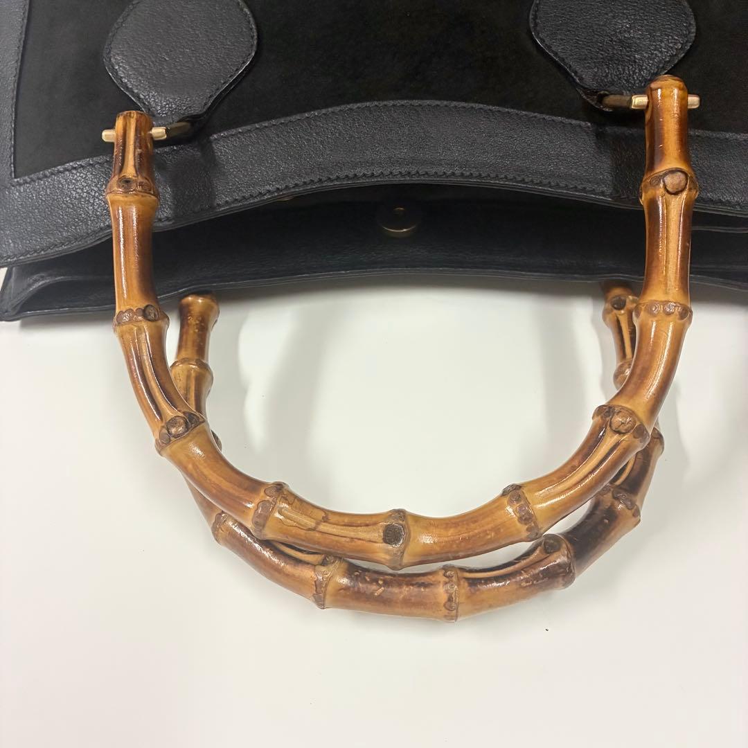 GUCCI グッチ ダイアナ　ハンドバッグ バンブー レザー　スエード　ブラック