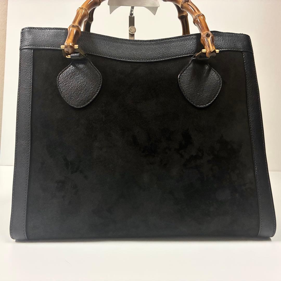 GUCCI グッチ ダイアナ　ハンドバッグ バンブー レザー　スエード　ブラック
