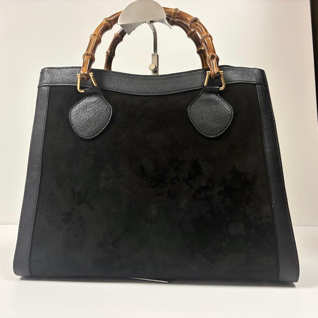 GUCCI グッチ ダイアナ　ハンドバッグ バンブー レザー　スエード　ブラック