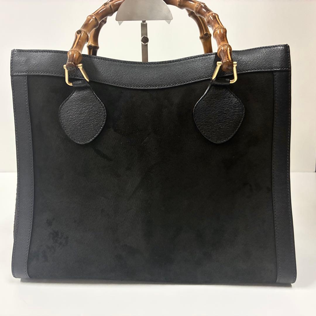 GUCCI グッチ ダイアナ　ハンドバッグ バンブー レザー　スエード　ブラック