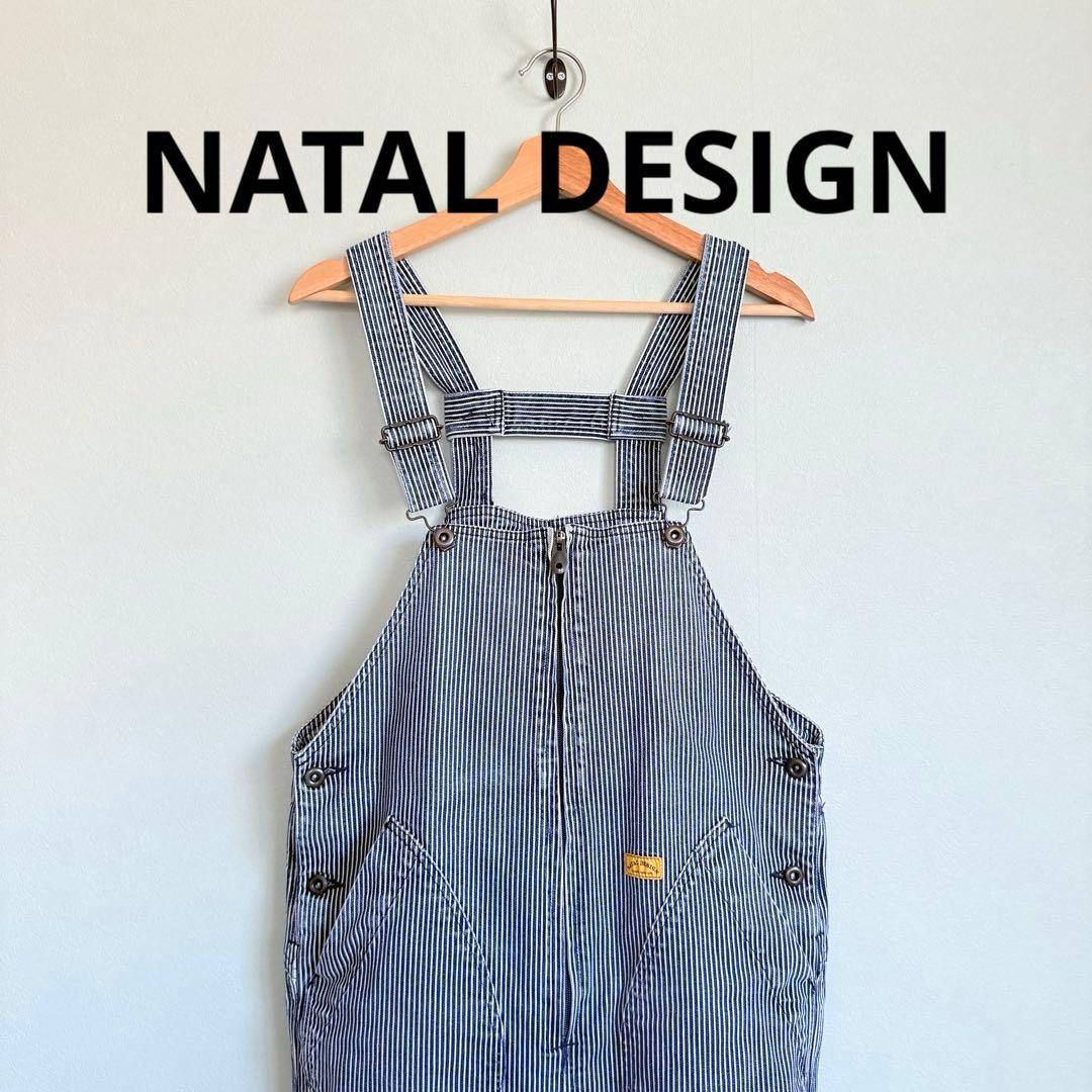 美品 natal design ネイタルデザイン オーバーオール ヒッコリー 縞