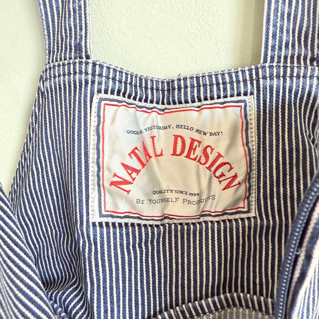美品 natal design ネイタルデザイン オーバーオール ヒッコリー 縞
