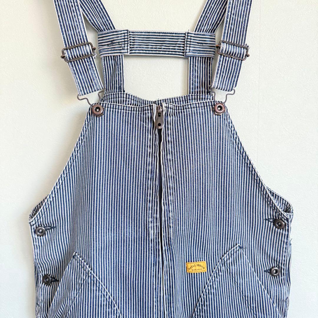 美品 natal design ネイタルデザイン オーバーオール ヒッコリー 縞