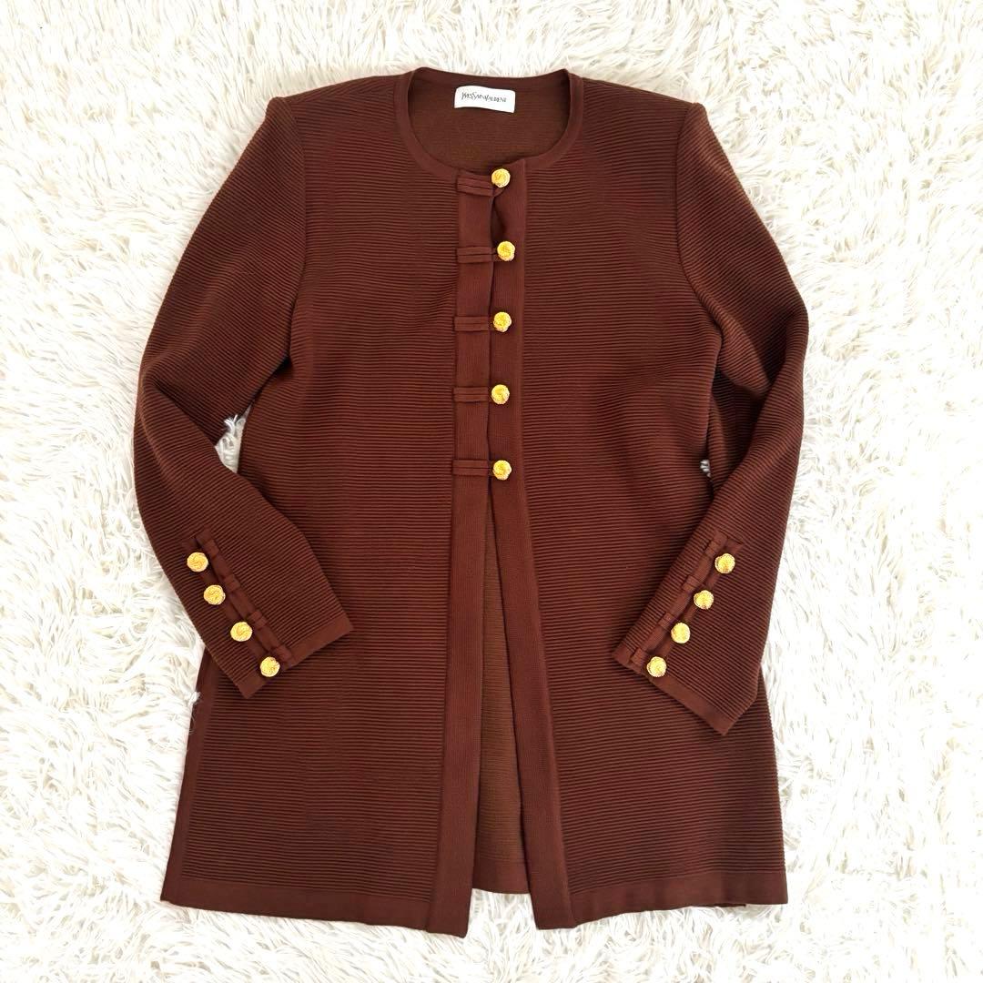 イブサンローラン ノーカラージャケット カシミヤカーディガン金ボタンゴールド金具