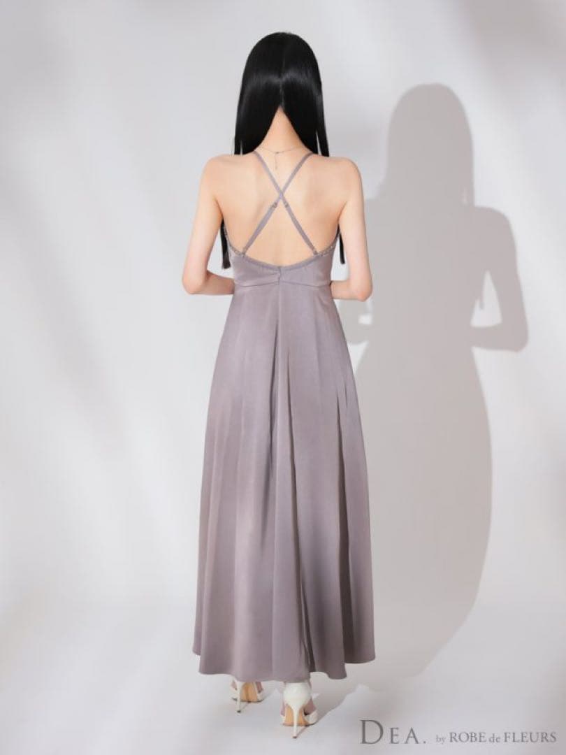 DEAディア ビジュー スリット サテン キャミ ミディアムドレス キャバドレス