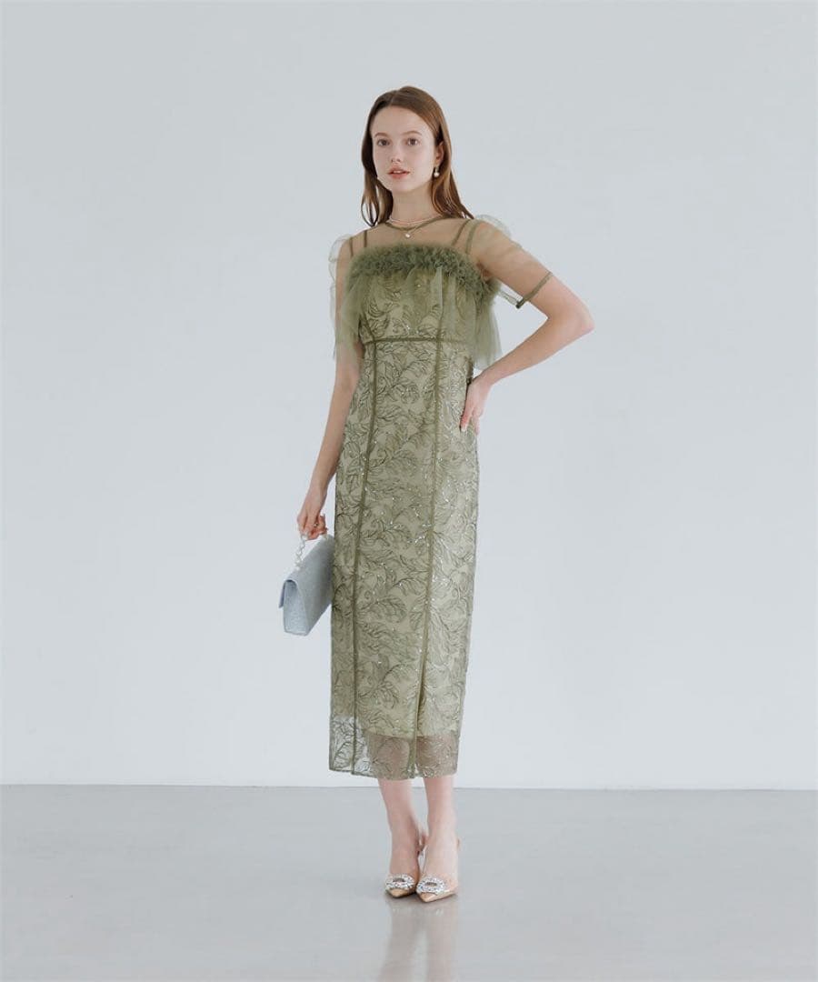 Leja 3WAYフラワーチュールアシンメトリーIラインワンピースドレス