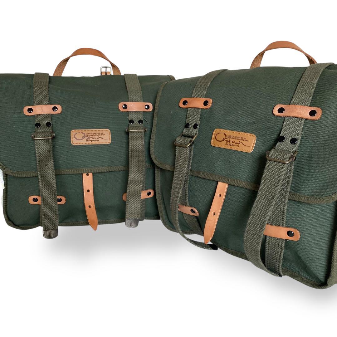 美品　オーストリッチ　サイドバッグ　自転車　2つセット　カーキ