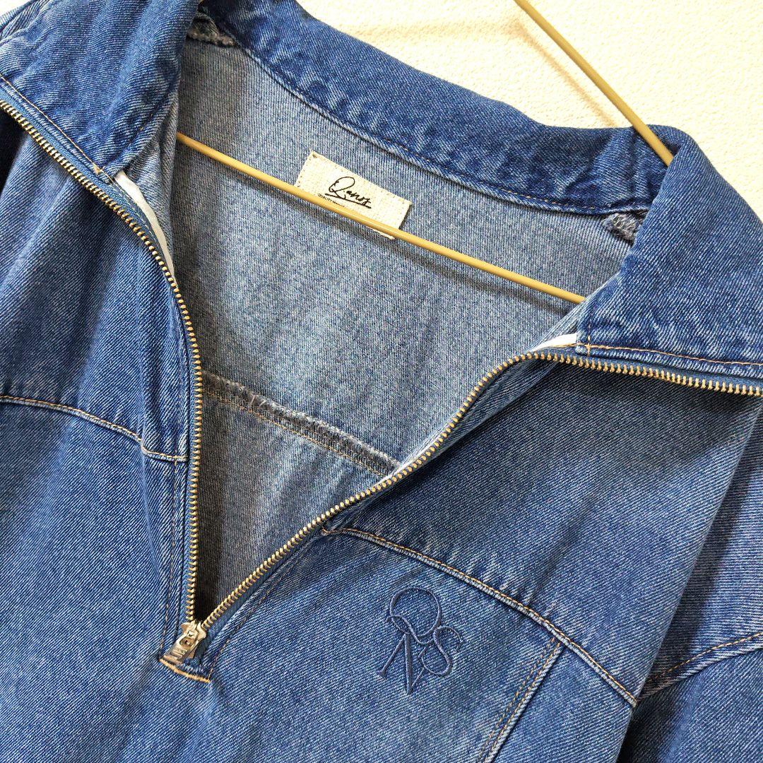 Q.anos/ハーフジップデニムワンピース（ブルー）