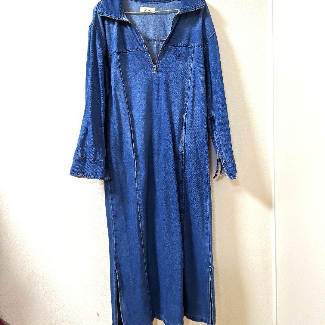 Q.anos/ハーフジップデニムワンピース（ブルー）