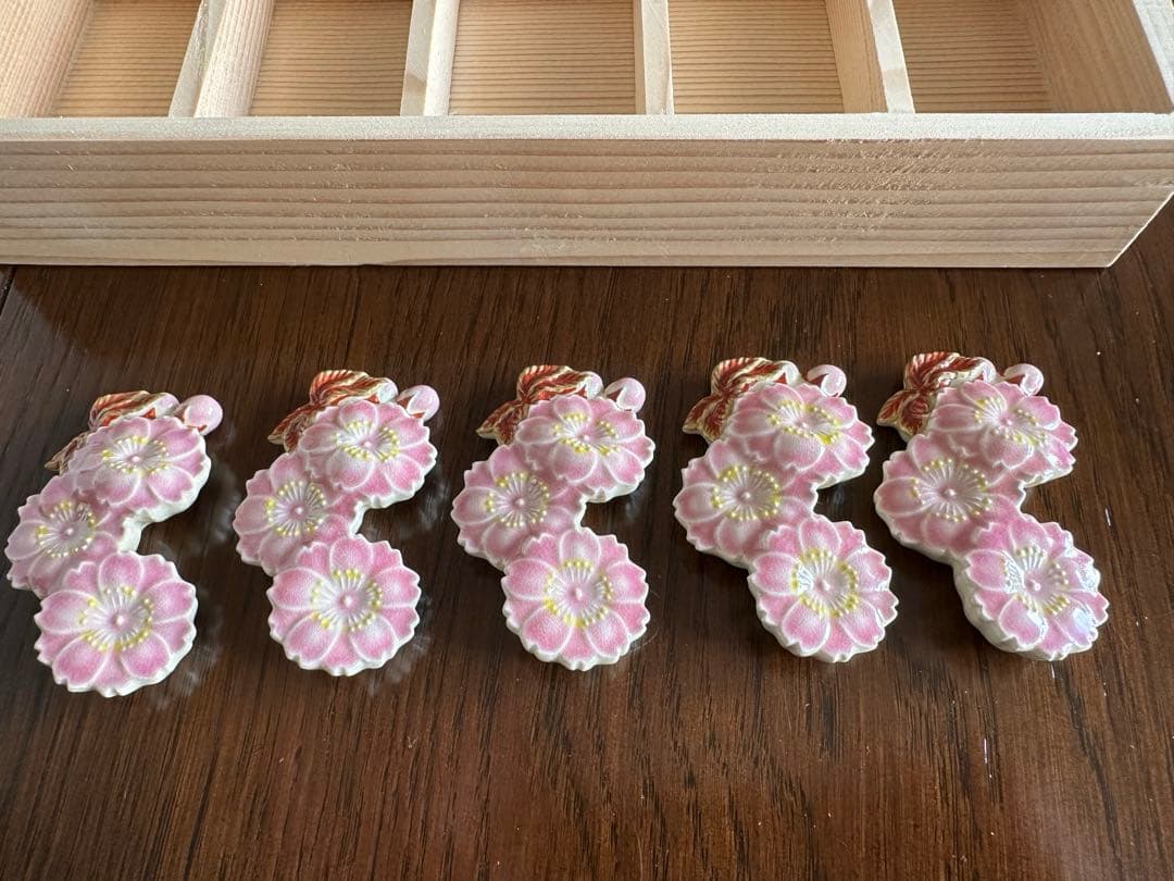 彩色桜　箸置き五点　京都清水焼