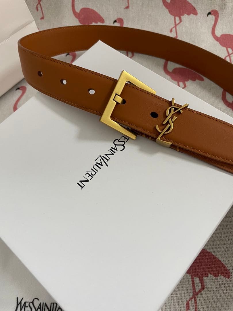 サンローラン　ブラウン　ベルト 金属バックル　95*3cm
