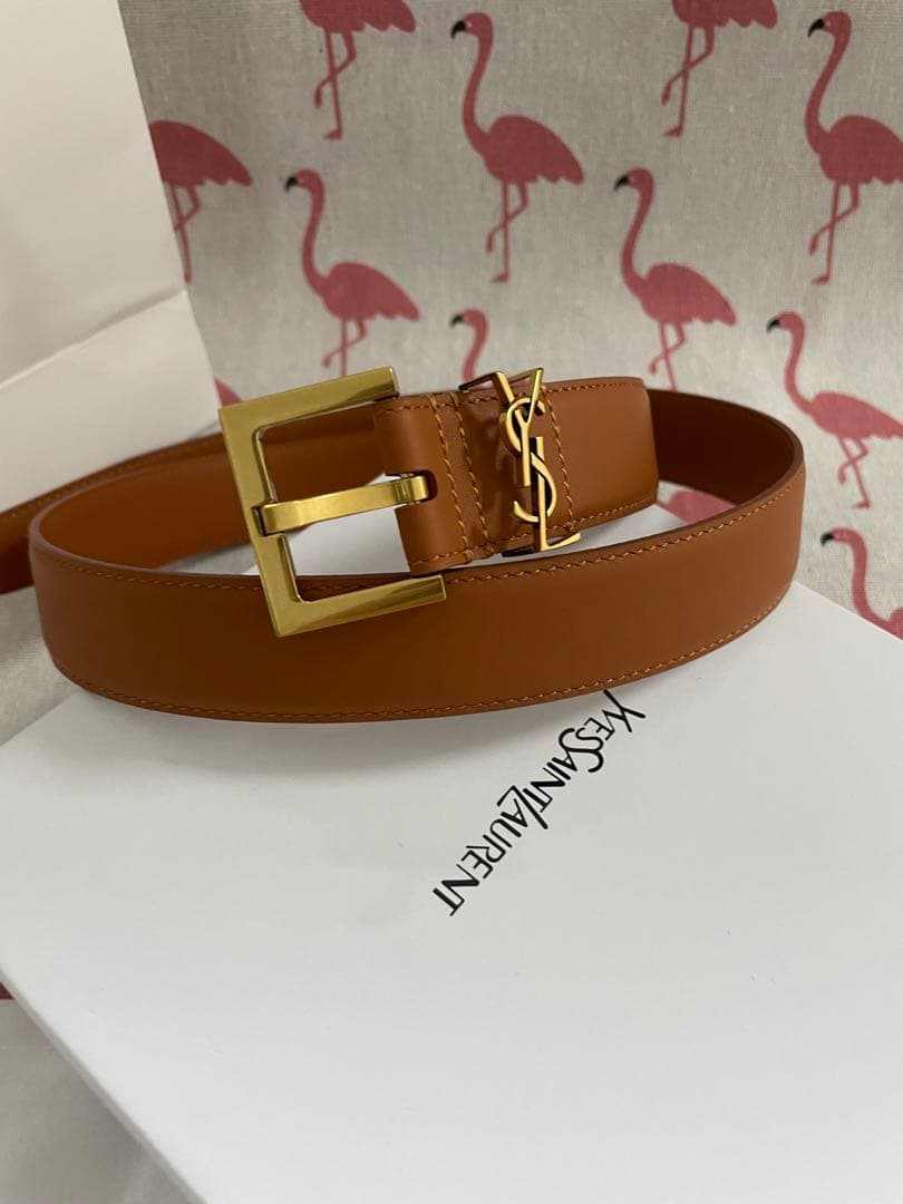 サンローラン　ブラウン　ベルト 金属バックル　95*3cm