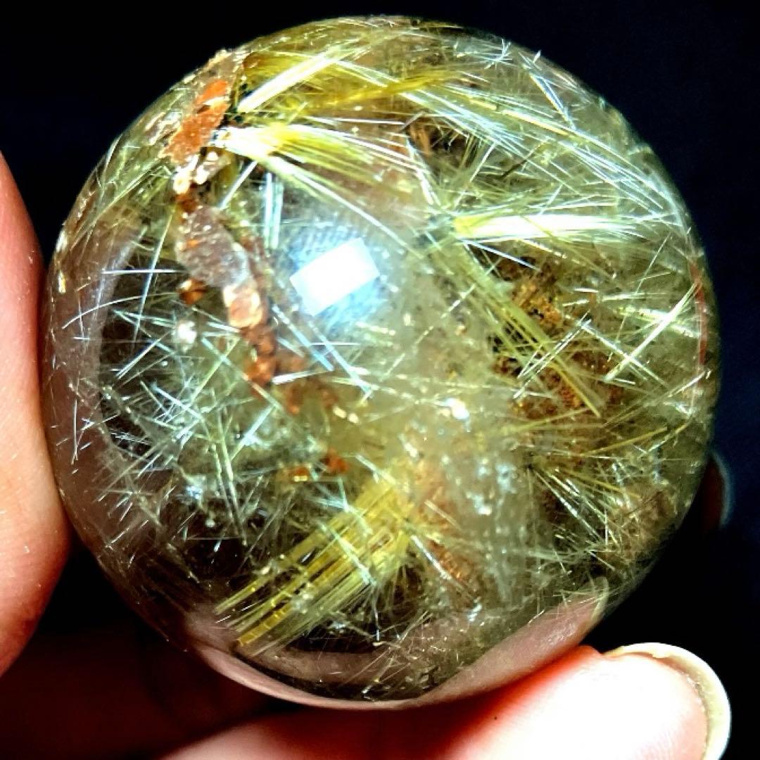 38mm ゴールドタイチンルチルクォーツ　丸玉　スフィア　金針水晶
