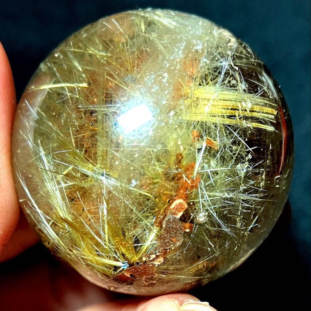38mm ゴールドタイチンルチルクォーツ　丸玉　スフィア　金針水晶