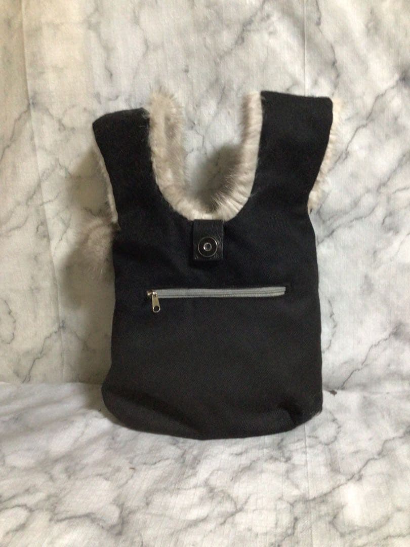 ハンドメイド・リメイクサファイアミンクノットバッグ