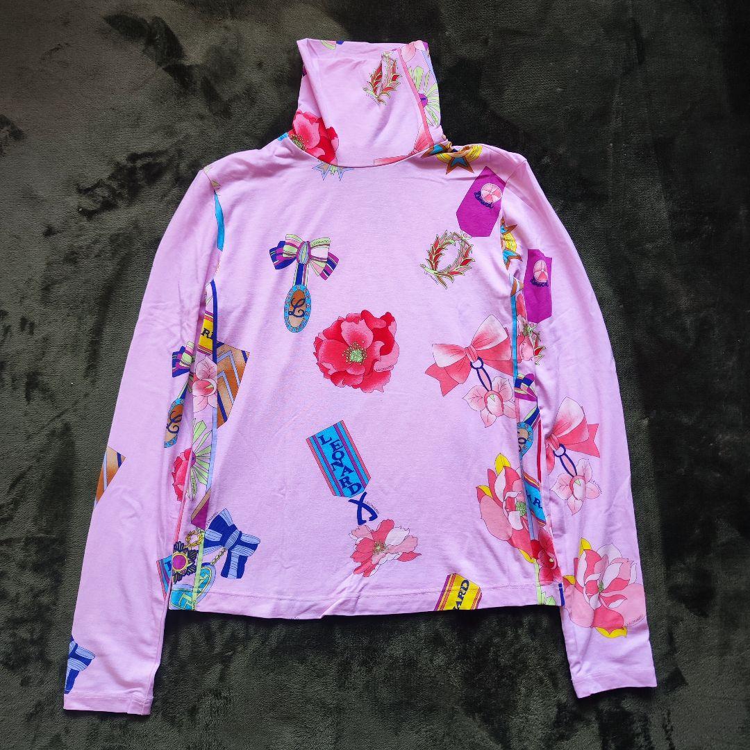 【美品】LEONARD レオナール 長袖ハイネックカットソー ピンク 38 M