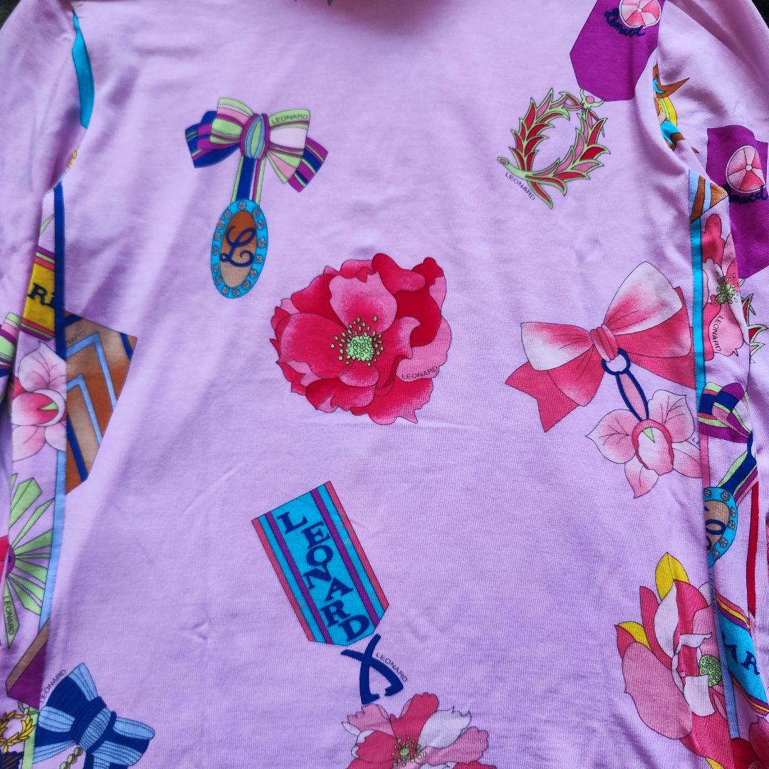 【美品】LEONARD レオナール 長袖ハイネックカットソー ピンク 38 M