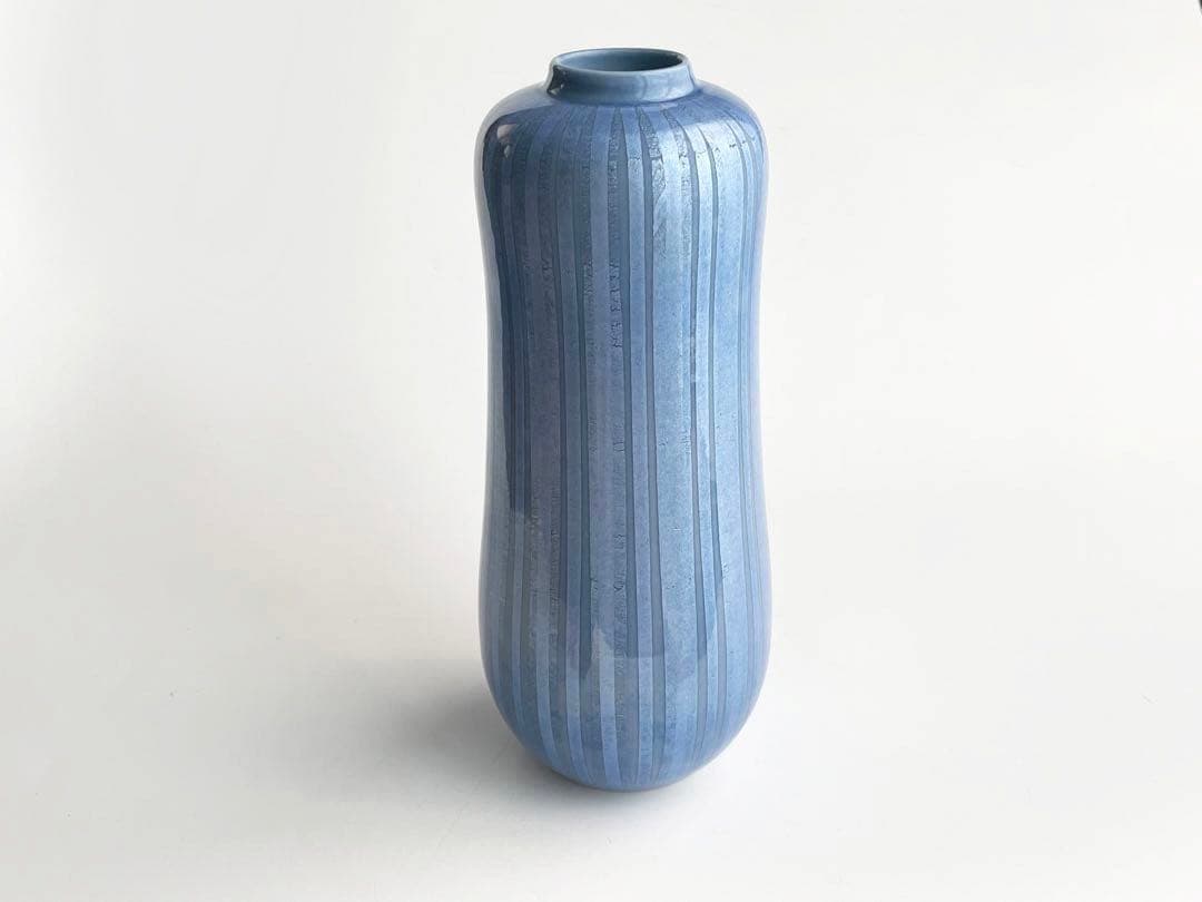 人間国宝　陶芸家　中田一於　釉裏銀彩　花入　九谷焼　共箱　小野珀子