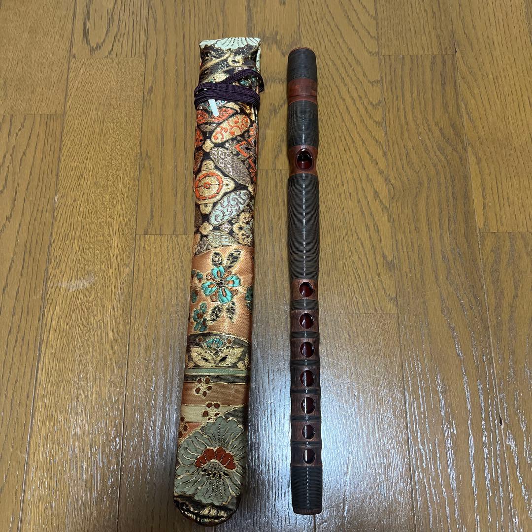 龍笛 本管 籐巻 煤竹 ※専用笛袋付