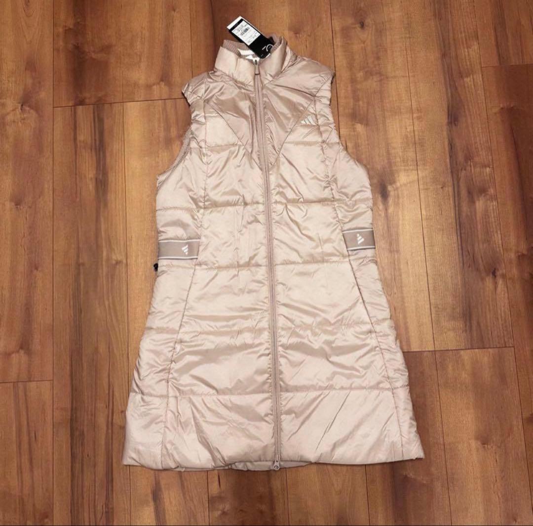 ベスト　ワンピース　ウエスト絞れます　秋冬　中綿　ジャケット　ベージュ　サイズL