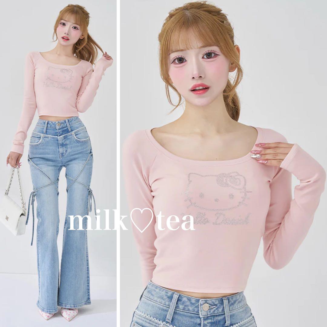 新品タグ付 ダーリッチ Hello DarichコンパクトロングTシャツ ピンク