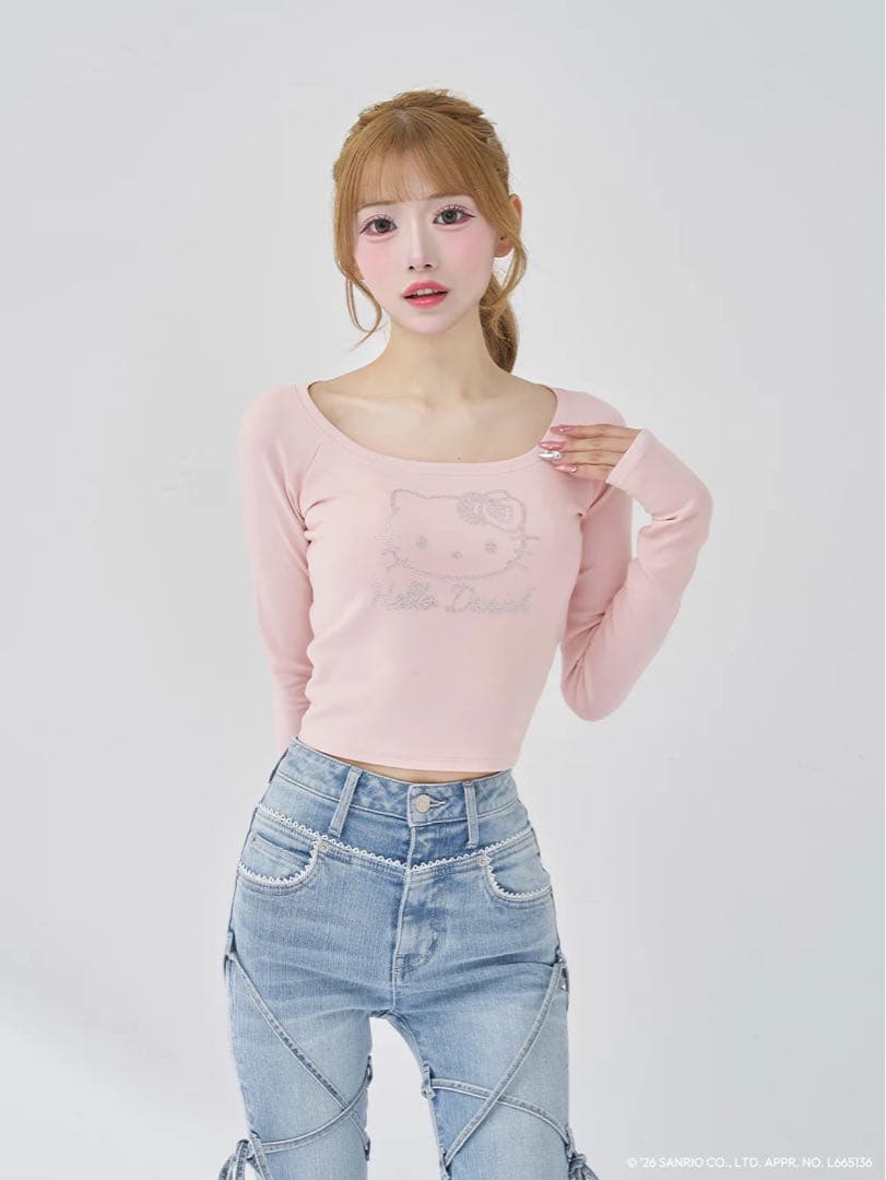 新品タグ付 ダーリッチ Hello DarichコンパクトロングTシャツ ピンク