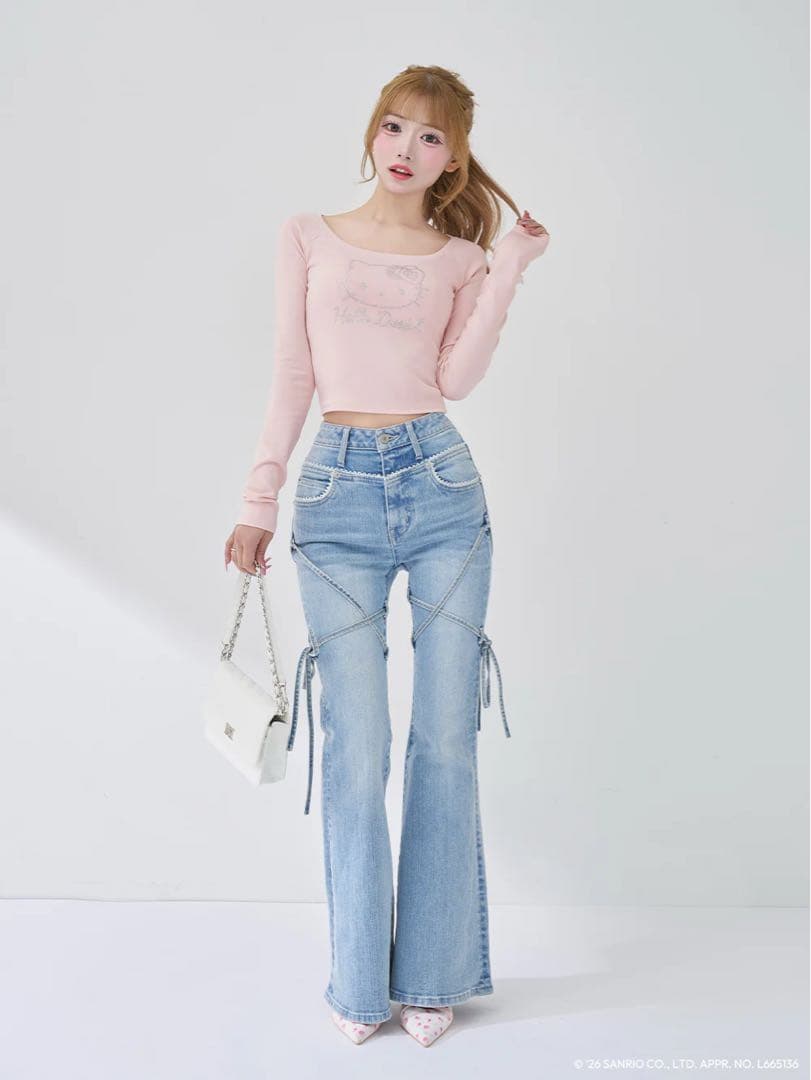 新品タグ付 ダーリッチ Hello DarichコンパクトロングTシャツ ピンク