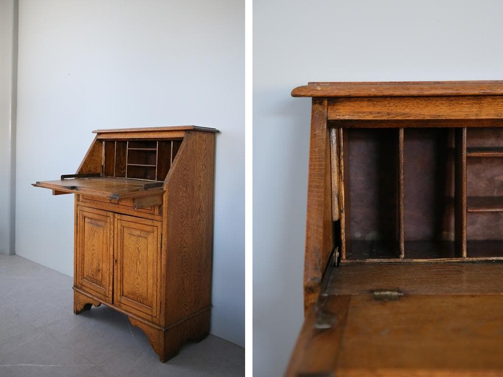 英国アンティーク木製ライティングビューロー/勉強机デスク/テーブル(89-71)