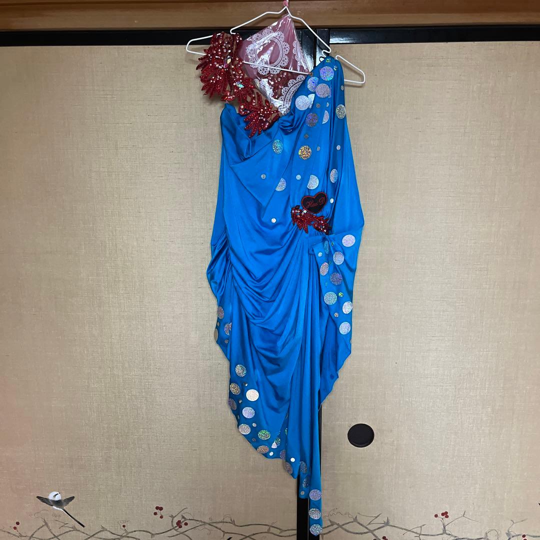 ラテンドレス　青　美品　社交ダンスドレス