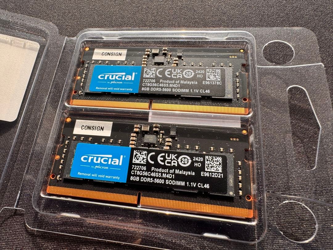 Crucial 16GB DDR5-5600 SODIMM 8Gx2枚セット